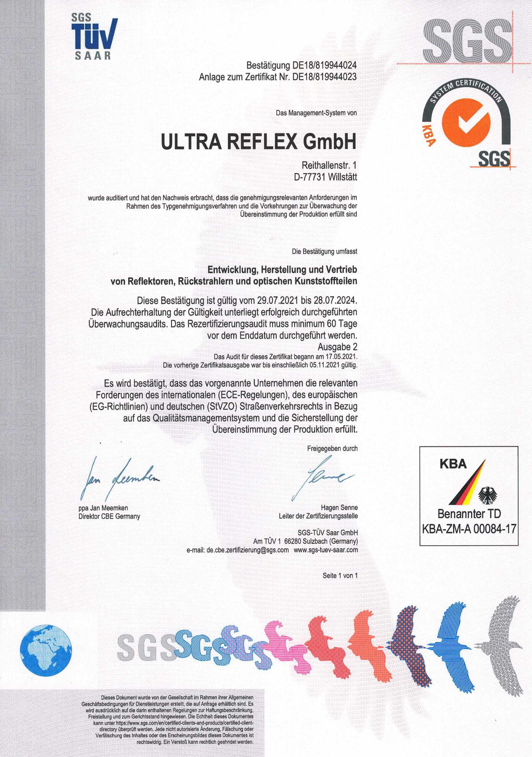Ultra Reflex Zertifikat
